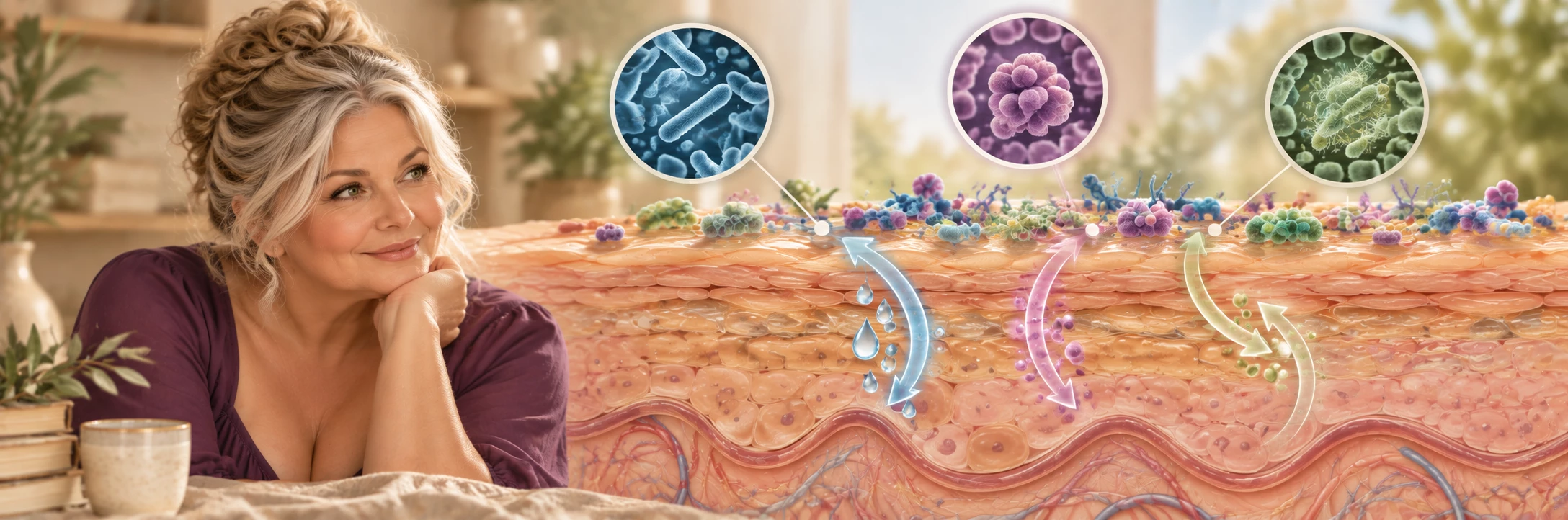 Illustration de l’interaction bidirectionnelle entre la barrière cutanée et le microbiome