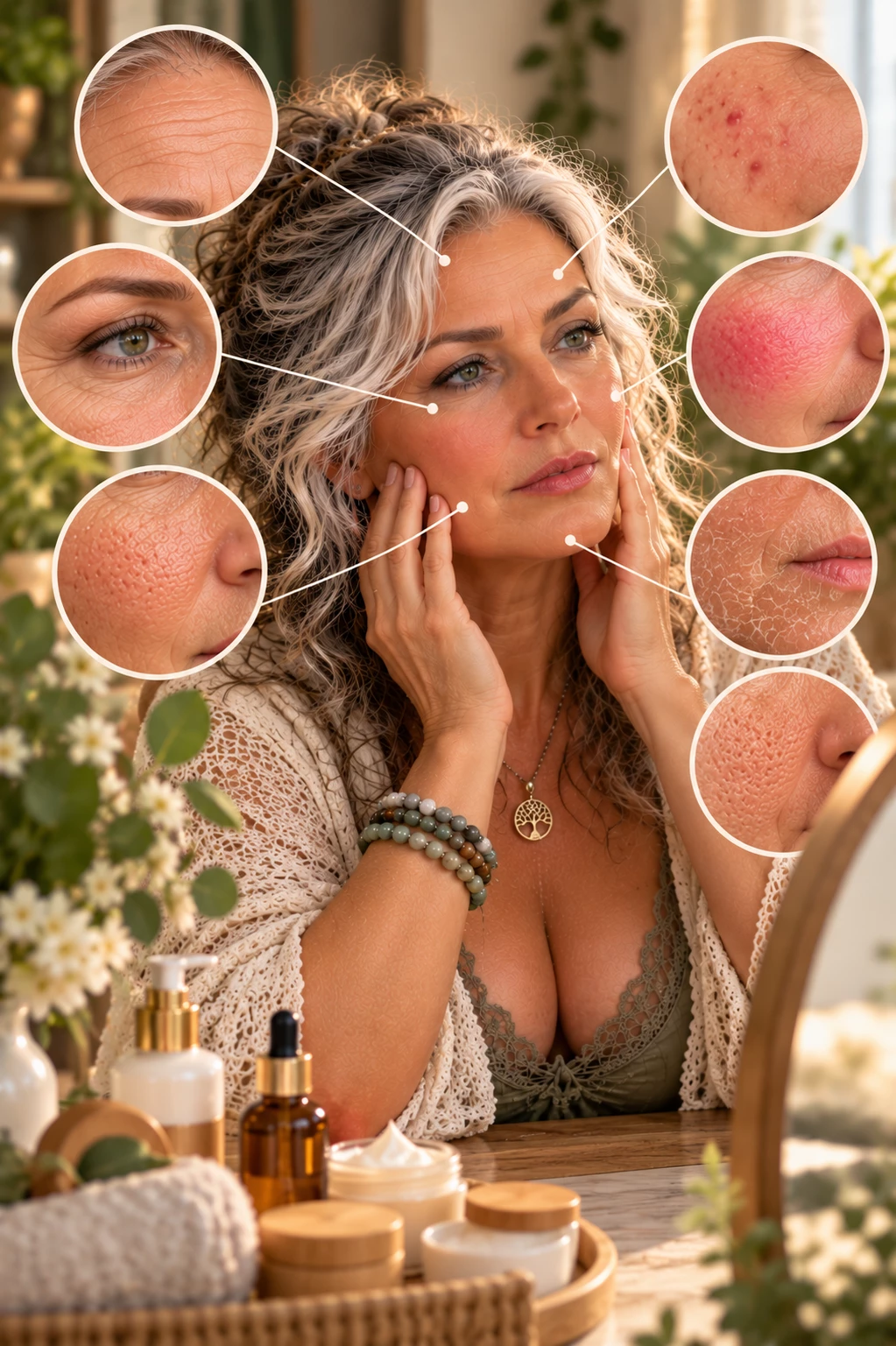 Face showing different skin signs that may appear during a period of stress and fatigue