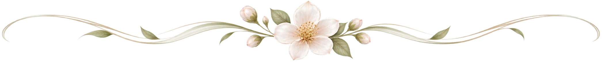 Fleuron floral transparent, délicatement fleuri et discret, servant de séparation décorative avant les étapes d’application.