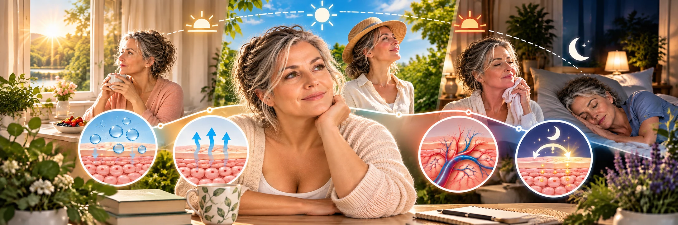 Illustration showing differences in skin functions during the day and at night